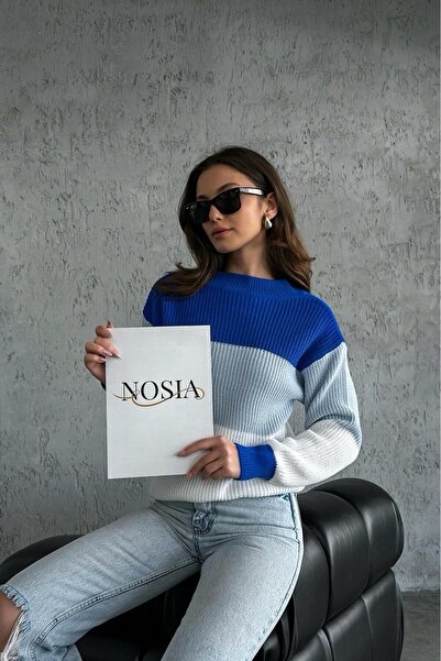 nosia fashion Color Blocked Long Sleeve Crew Neck Women's Knitwear Sweater