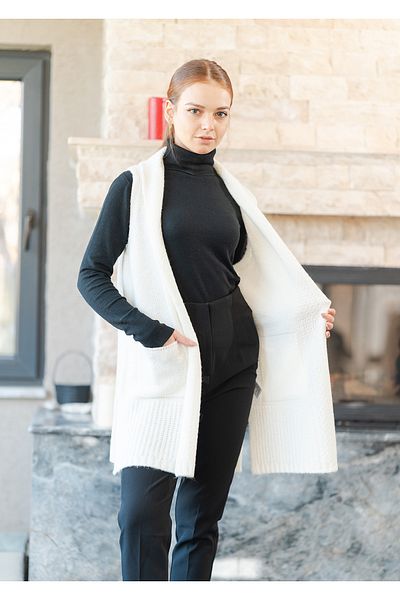 VerdeBlanco Basic Knitted Shawl Collar Long Vest