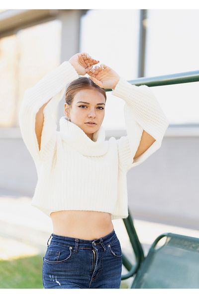 VerdeBlanco Pulover Crop cu guler cu mâneci