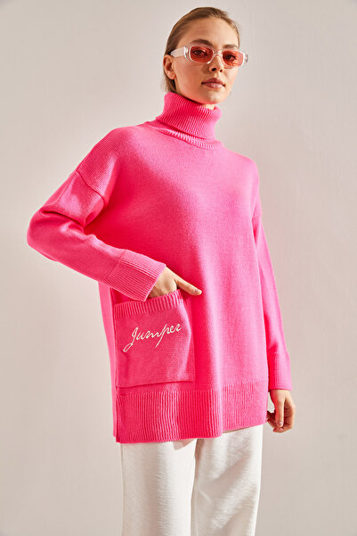 Bianco Lucci Γυναικείο πλεκτό πουλόβερ με κέντημα με ζιβάγκο