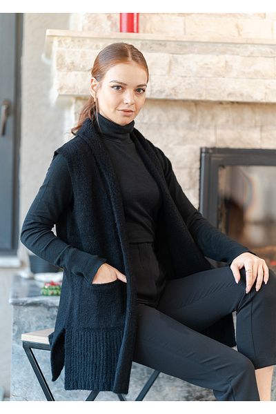 VerdeBlanco Basic Knitted Shawl Collar Long Vest