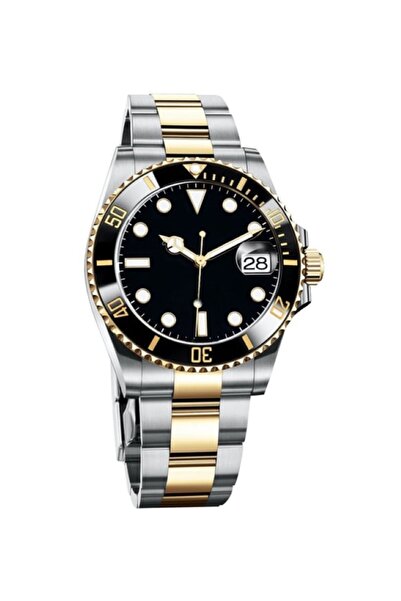 İSTLİV Erkek Gümüş- Gold Renk Siyah Kadran Rolex Modeli Çelik Kasa Kol Saati