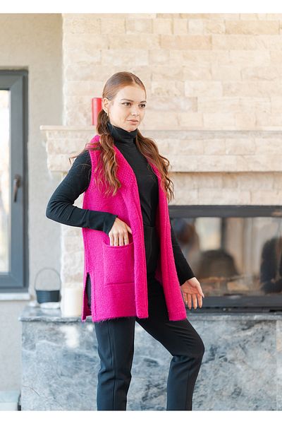 VerdeBlanco Basic Knitted Shawl Collar Long Vest