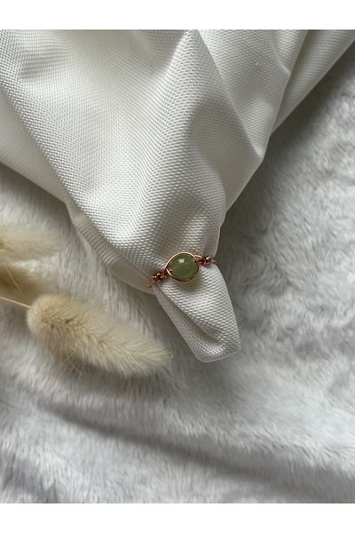 PelvedDesign Prehnite Adjustable Copper Natural Stone Handmade Wire Ring
