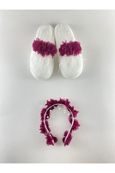 Lohussa Fuchsia Floral Stoned Maternity Crown Slippers Set