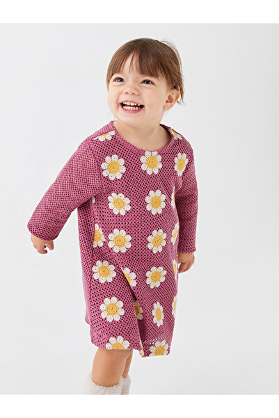 LC Waikiki Bisiklet Yaka Uzun Kollu Nakış Desenli Kroşe Kız Bebek Elbise Anne...