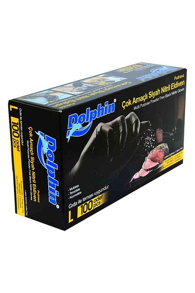 LokmanAVM Dolphin Powder-Free Black Nitrile Gloves Large Size (L) Pack of 100