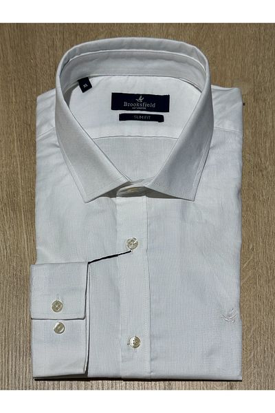 Brooksfield Ανδρικό πουκάμισο με μακρύ μανίκι Slim Fit 100% βαμβακερό λευκό