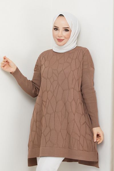 Pamuk Butik Дамска туника от плетиво с шарка на паяжина от мерсеризиран трикотаж
