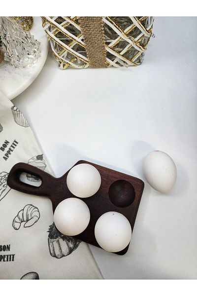 HBS Art Design HBS ART DESIGN Wooden 4-Piece Egg Cup with Handle 100% SAPELLI TREE