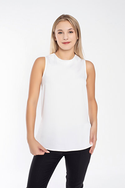 AHENK HOME İSTANBUL Kolsuz Yandan Yırtmaçlı Beyaz Uzun İçlik