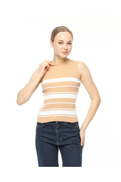 MA ananas Γυναικεία ριγέ αμάνικη πλεκτή μπλούζα