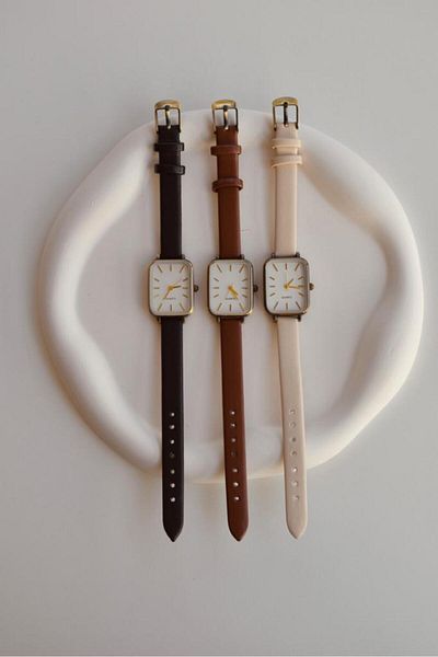 LOOKUP NEW Unisex Women Men Minimal Vintage Rose Black Square Rectangle Leather New Season Wristwatch
