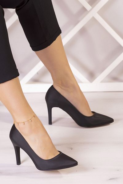 Erkan Saçmacı Rochie De Seara Satin Neagra Gowa Plus Stiletto 9 Cm