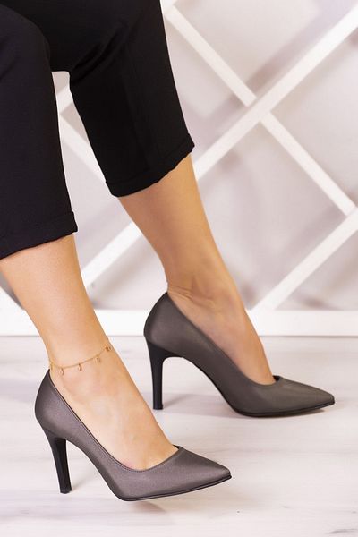 Erkan Saçmacı Rochie De Seara Satin Antracit Gowa Plus Stiletto 9 Cm