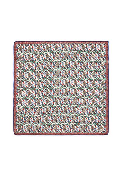 Bursa İpek Ecru Red Ivy Tulip Pattern Silk Handkerchief