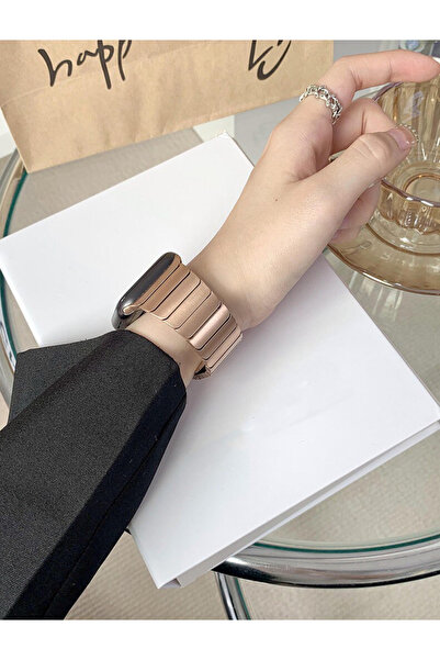 Bushco Store Apple Watch Uyumlu Stainless Steel Rose Gold Rengi Balık Sırtı K...