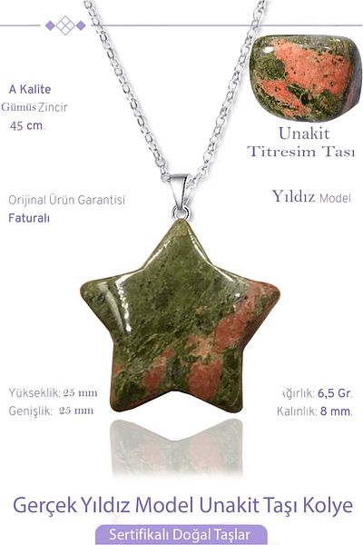 Tesbih Atölyesi Certified Real Star Model Unakit Stone Necklace - Silver Apparatus