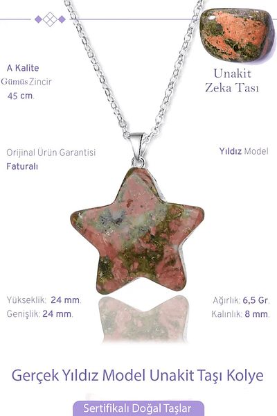 Tesbih Atölyesi Certified Real Star Model Unakit Stone Necklace - Silver Apparatus