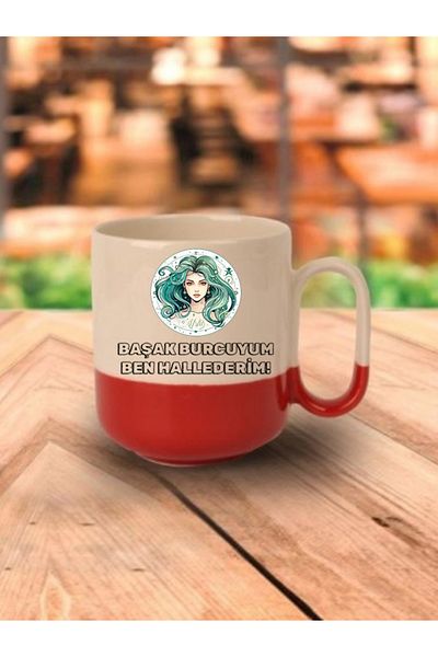lili hediyelik Virgo Red Base Mug Cup - Ceramic Tea, Coffee Gift Cup