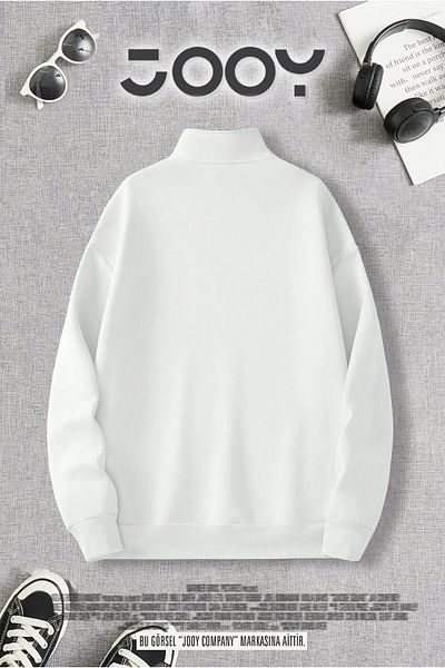 Jooy Company Half Zipper Atatürk Signature Printed White Sweatshirt