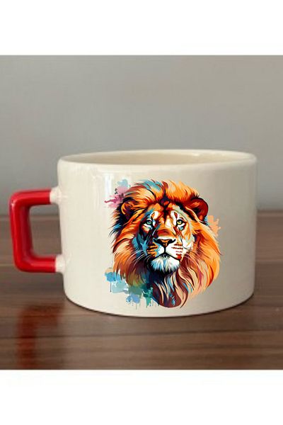 lili hediyelik Modern Lion Visual Cup Ceramic Mug - Ceramic Tea, Coffee Gift Cup