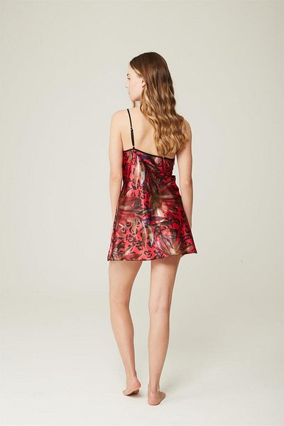 VariaMart Satin Women's Short Nightgown Black Patterned Maribel-Darkflower