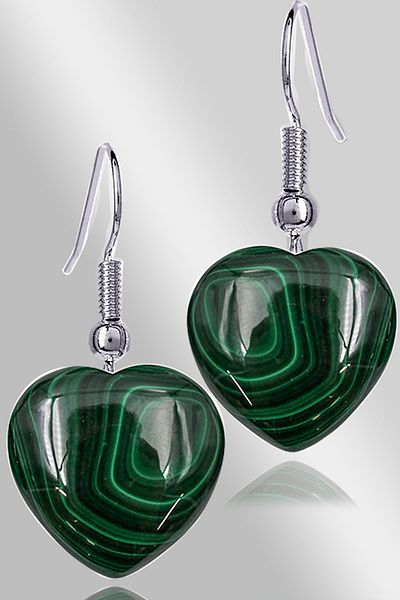 Tesbih Atölyesi Certified Heart Model Malahit Stone Natural Stone Earrings
