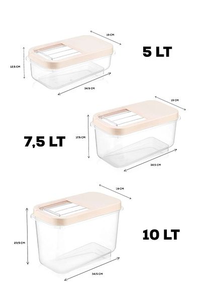 Open Home Concept 3-Piece Multibox 10 Lt Pulses Storage Container - Food Storage Container with Sliding Lid Flour Container Cream