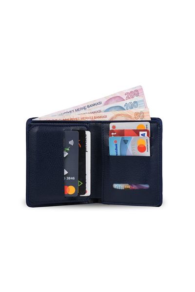 Walle's Polo حامل بطاقات أنيق، حجرة نقود مزدوجة، محفظة نقود رياضية كلاسيكية باللون الأزرق الداكن للرجال