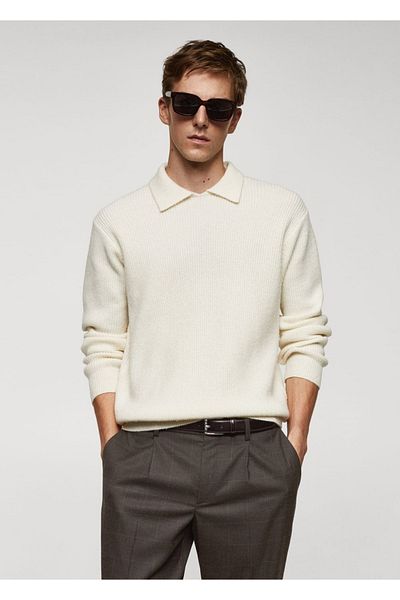 MANGO Man Rib Wool Polo Shirt