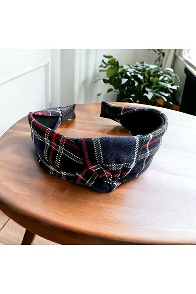 alsaccessories Тъмносиня карирана корона с възли