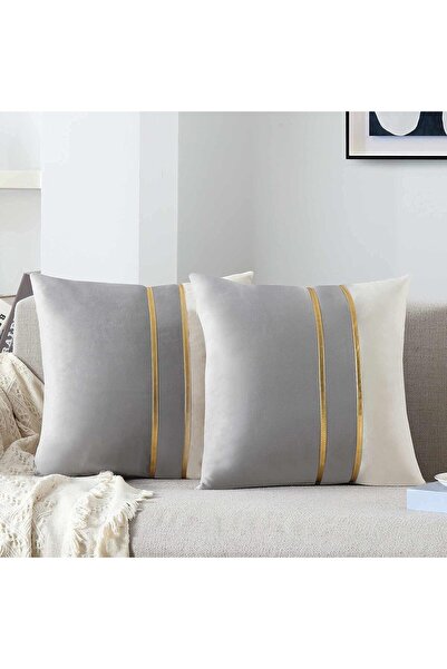 vivamia 2 bucăți husă de pernă decorativă cu aspect de catifea cu dungi aurii