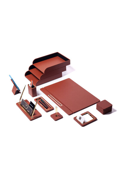 Turgut Office Capella Deri Sumen Takımı Taba 11 Parça Kapaklı Model Uçlu Ev...