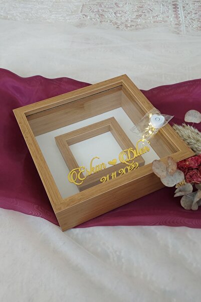 Verda Çerçeve Ledli 25x25 cm Fotoğraf Bölümlü Bambu Verda Anı Çerçevesi