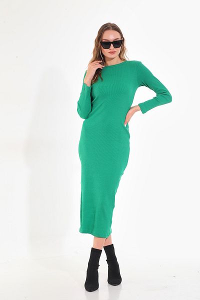 YUSUF CAN KARATAŞ KARATAŞ GİYİM Rochie creion cu mânecă lungă din țesătură, culoare verde, cu decolteu, pentru femei, hijab, potrivită Lungime cm135 cm