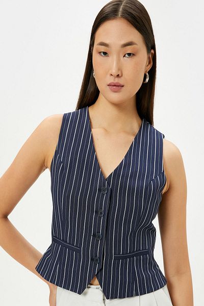 Koton Women's Navy Blue Striped Vest