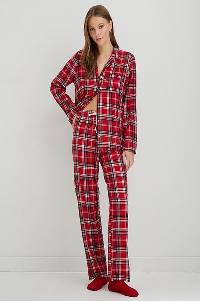 Koton Top de pijama de damă în carouri roșu Claret 4WLK50016MW