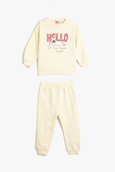 Koton Комплект долнище и горнище в екрю за бебе момиче