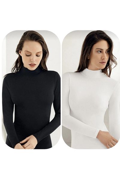 Şahinler Long Sleeve Lycra 2 (TWO) Pieces 100% Cotton Turtleneck Badi S-m-l-xl-xxl