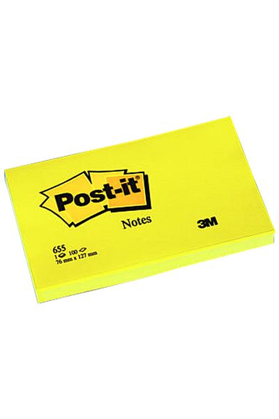 Post-it Adhesive Note Paper 100 Yp 76x127 Yellow 655 - Pack of 12