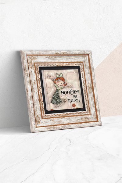 Pinecone Happy Girl Stone Wall Painting Framed Wall Decor Wall Art Tk1-389