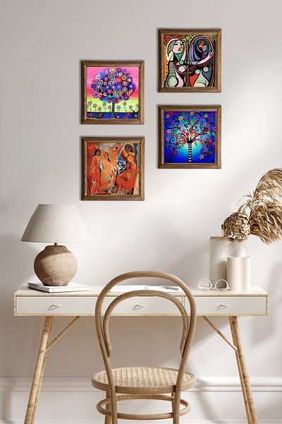 Pinecone Picasso Fete din Avignon, Fată în fața oglinzii, Decor de perete înrămat cu pictură în piatră Arborele vieții