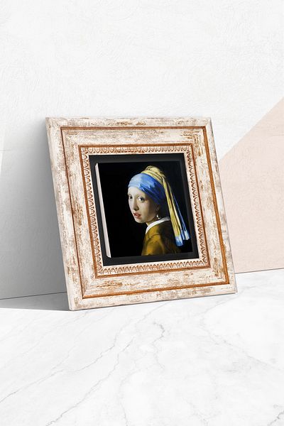 Pinecone Johannes Vermeer Κορίτσι με μαργαριτάρια σκουλαρίκια Πέτρινη ζωγραφική τοίχου Διακόσμηση τοίχου με κορνίζα