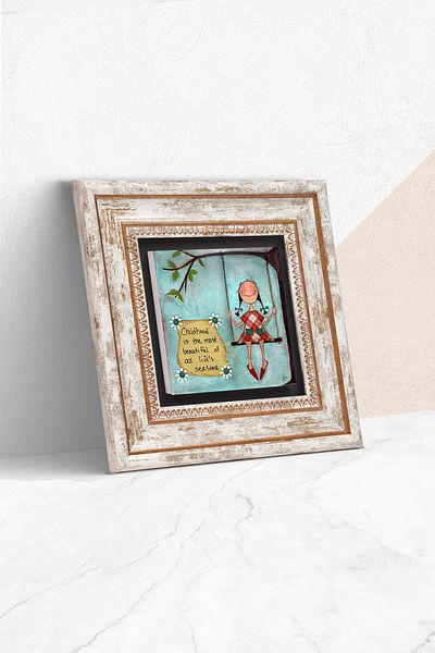 Pinecone Happy Girl Stone Wall Painting Framed Wall Decor Wall Art Tk1-391