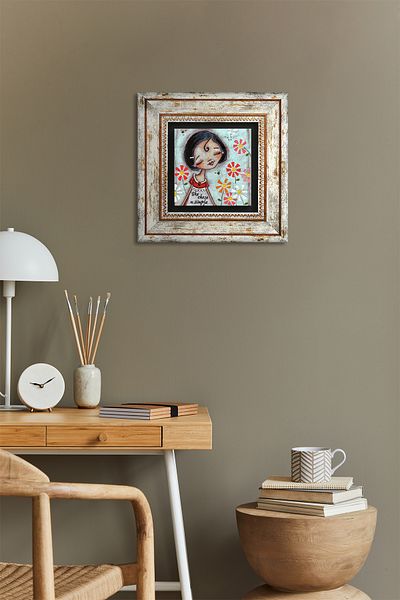 Pinecone Happy Girl Stone Wall Painting Framed Wall Decor Wall Art Tk1-390