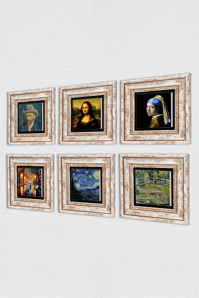 Pinecone Κορίτσι με μαργαριτάρια σκουλαρίκια, Claude Monet, Da Vinci, Van Gogh, Ζωγραφική με φαναράκια Πέτρινη ζωγραφική με κορνίζα διακόσμηση τοίχου