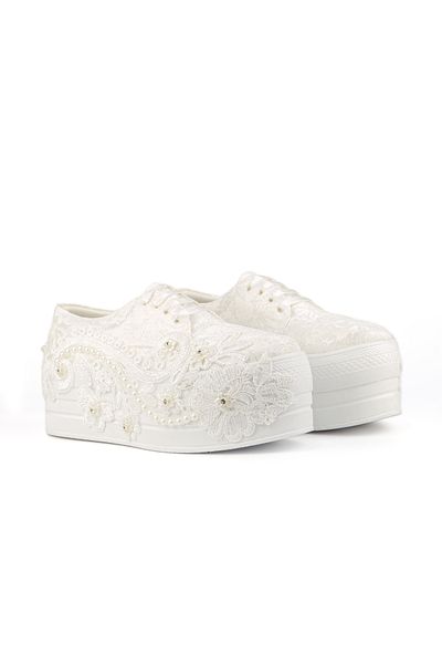 E&L Company 6cm Sports Bridal Shoes with Lace Pearls