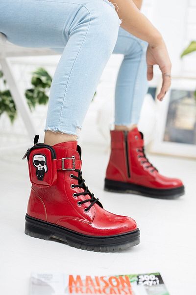 RANA SHOES Червени ботуши от лачена кожа с цип и детайли за момичета