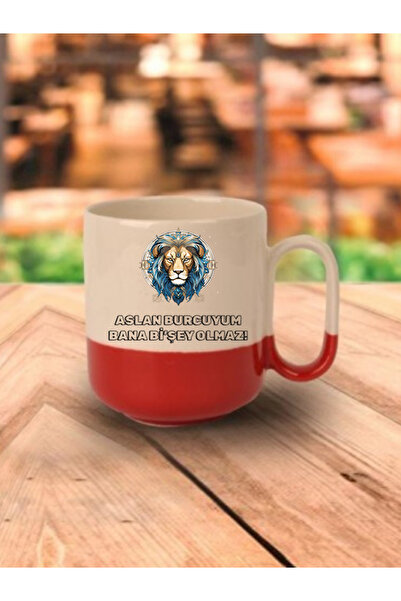 lili hediyelik Leo Red Base Mug Cup - Ceramic Tea, Coffee Gift Cup